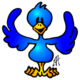 Twitterende blauwe vogel, full colour T-shirt design