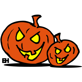 Jack-o'-lantern, twee Halloween-pompoenen, driekleurig T-shirtontwerp